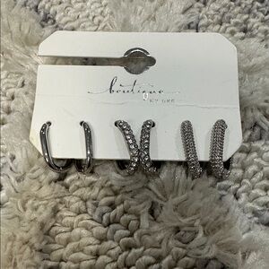 Silver Hoop and Rhinestone Earrings Set BKE